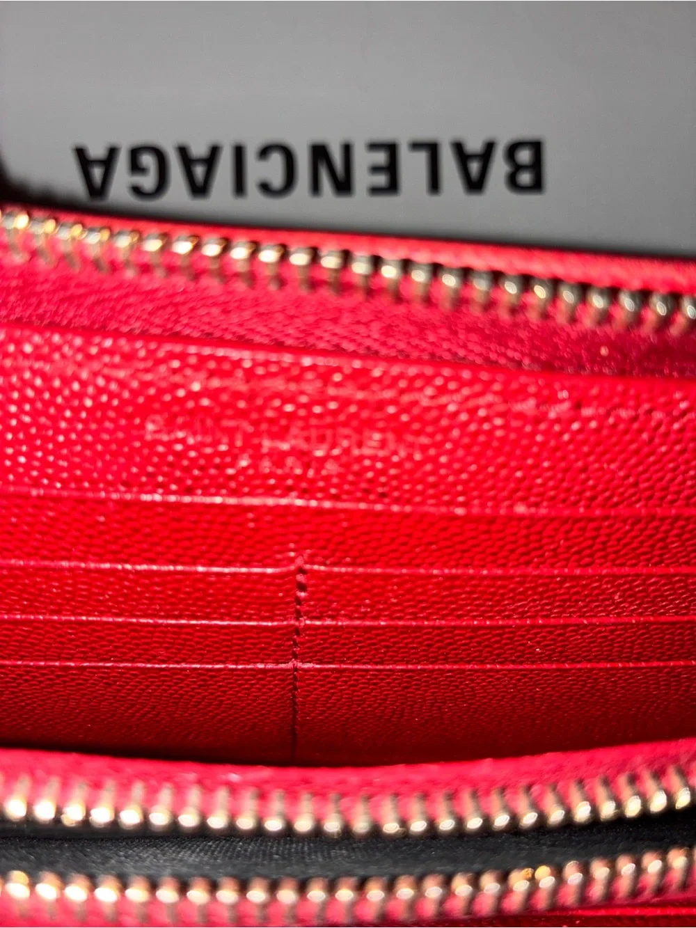 Saint Laurent Red Leather Zip Around Lainge Wallet with Gold Hardware - Picture 7 of 8